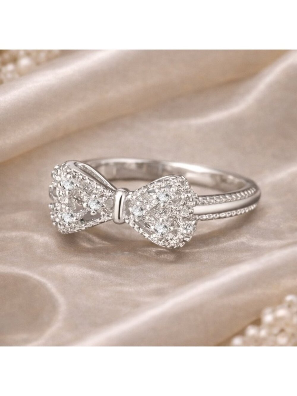 Dainty Crystal Bow Ring | Elegant Silver Jewelry